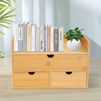 Organizador de escritorio, Organizador de escritorio de bambú con cajón, Caja de escritorio de bambú, Adecuado para guardar diversas cosas de necesidades diarias en habitaciones, oficinas, etc. (3 cajones)