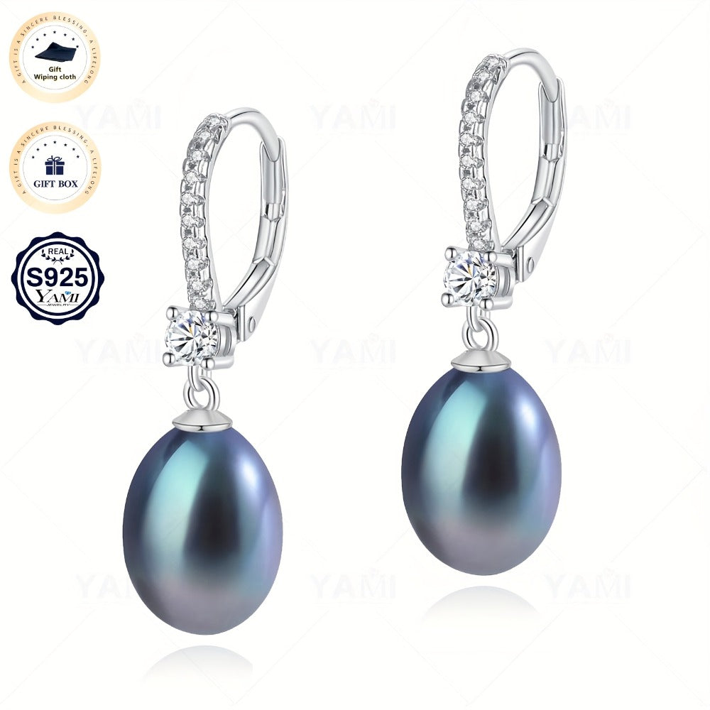 Caja de Regalo YAMI, Pendientes de Perlas de Agua Dulce para Mujer, Pendientes de Perlas de Agua Dulce, Blanco/Morado/, Pendientes de Plata Esterlina 925 Hipoalergénicos, Adecuados para Regalos de Joyería para Mujer en Cualquier Ocasión, Regalos de Cumple