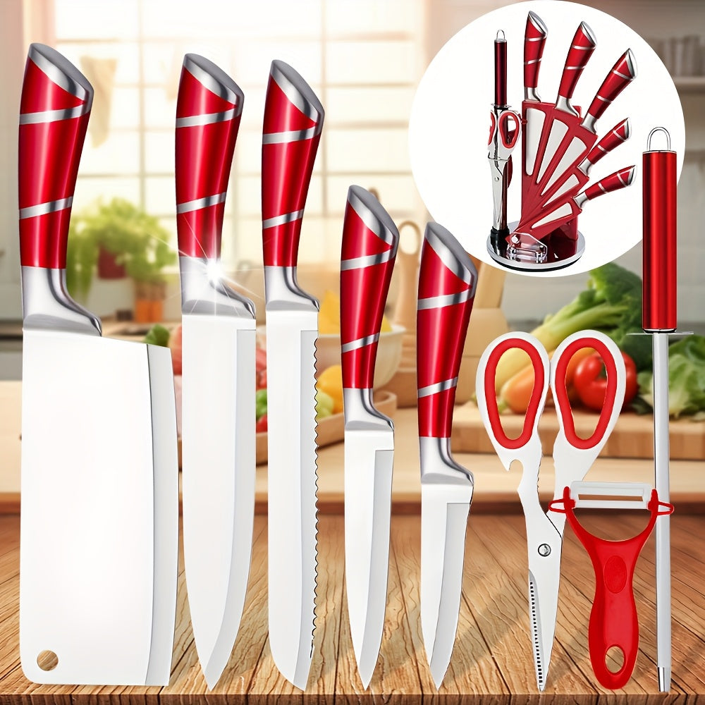 Juego de cuchillos de cocina | Juego de 9 cuchillos de cocina con soporte, cuchillos de acero inoxidable, resistentes y duraderos, juego de