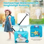 Maleta para niños de 2 en 1 + mochila, trolley de 12"+18" para niños con ruedas y carcasa dura impermeable, equipaje para niños, maleta con ruedas y mochila para niños y niñas (Unicornio azul)