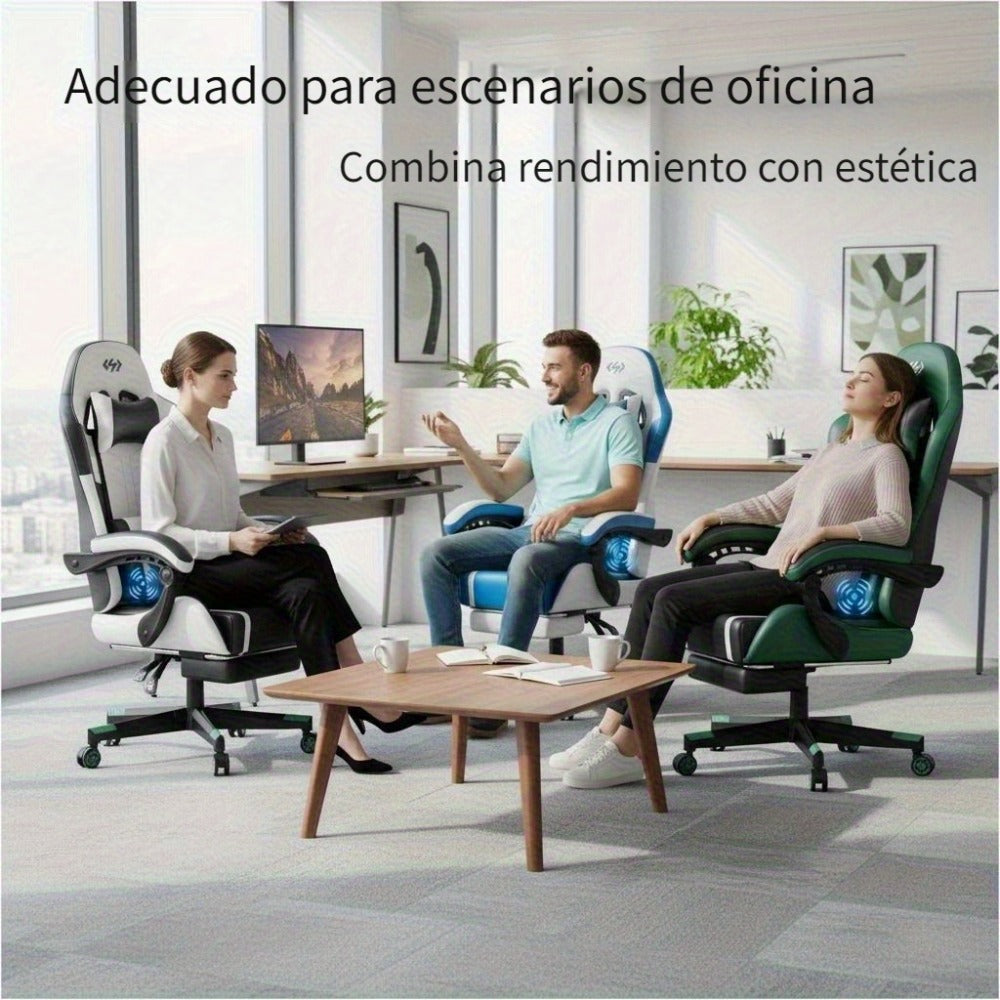 Silla de gaming, silla ergonómica para videojuegos para adultos, silla de ordenador para gamer con reposacabezas, soporte lumbar de masaje, silla de oficina giratoria