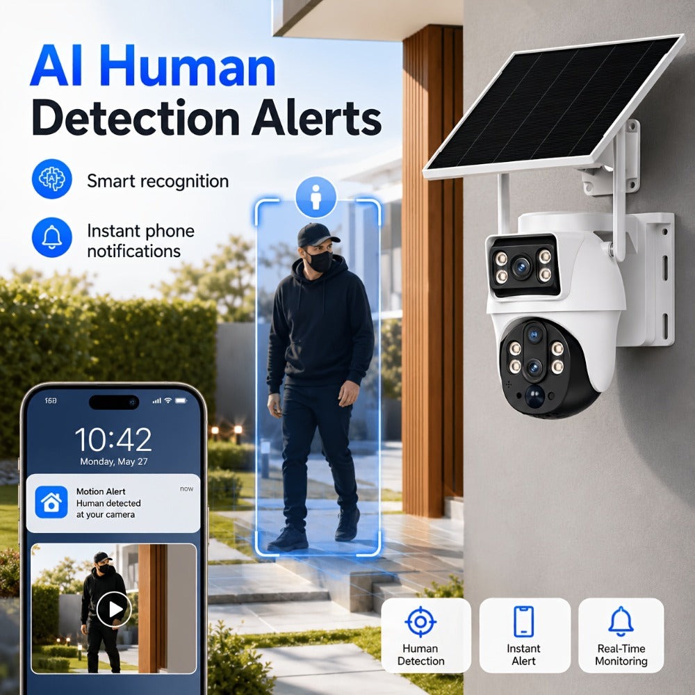 Cámara de Seguridad Exterior XIAOVV: Ofrece Versiones WiFi 2.4G o 4G LTE; Cámara PTZ con Zoom de 10x | Carga Solar | Rotación Horizontal de 355° y Rotación Vertical de 90° | Detección de Movimiento con IA, Área de Detección, Audio Bidireccional, Almacenam