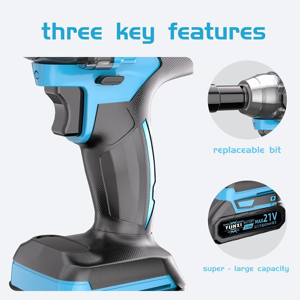 Llave de impacto eléctrica sin escobillas de alto torque, llave inalámbrica con batería de litio, kit eléctrico multifuncional opcional, agarre ergonómico, herramienta profesional portátil, adecuada para reparación de automóviles y juego de herramientas p