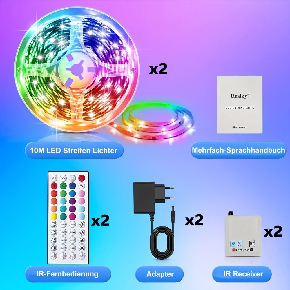 Tiras de luces LED de 10m-30m para dormitorio, luces inteligentes RGB que cambian de color con control remoto, color y brillo ajustables, modo parpadeante, perfectas para sala de juegos, fiestas, camping, decoraciones de árbol de Navidad en habitación