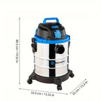 Aspiradora industrial para uso en seco y húmedo 1250W 18L, función de soplado, sin bolsa, acero inoxidable, para sótano, garaje, cocina, patio