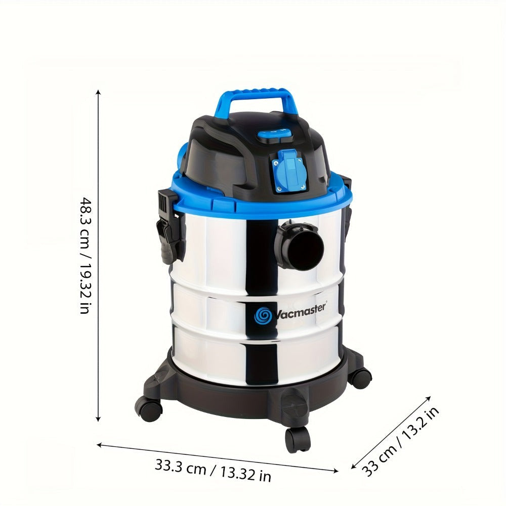 Aspiradora industrial para uso en seco y húmedo 1250W 18L, función de soplado, sin bolsa, acero inoxidable, para sótano, garaje, cocina, patio