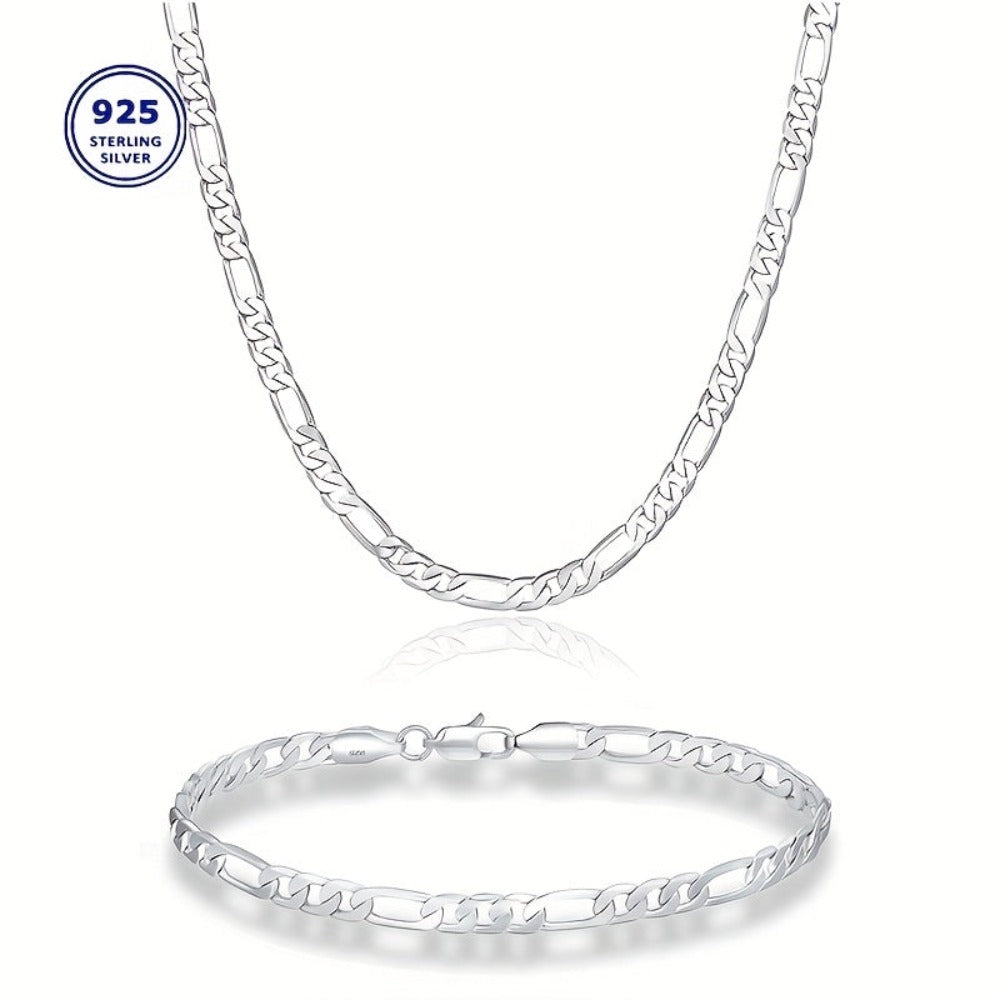 Elegante y versátil set de collar y pulsera Fegaro de plata 925, apto tanto para hombres como para mujeres, con baja alergenicidad. Perfecto para uso casual, hip-hop, punk, deportes, fiestas y regalos navideños. Viene en una exquisita caja de regalo.