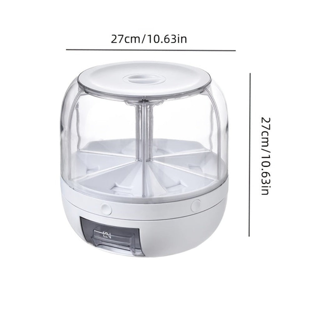 1pc Caja de almacenamiento de granos giratoria, Contenedor giratorio de gran capacidad para almacenar arroz y granos, Contenedor para almacenar granos enteros, Dispensación de un toque para granos pequeños