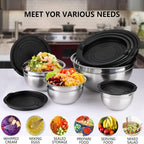 Juego de 7 cuencos de ensalada premium de acero inoxidable con tapas, juego de cuencos apilables, cuencos gruesos duraderos, aptos para ensaladas, aptos para lavavajillas y microondas, ideales para Navidad, Hanukkah, Pascua, Acción de Gracias, almacén loc
