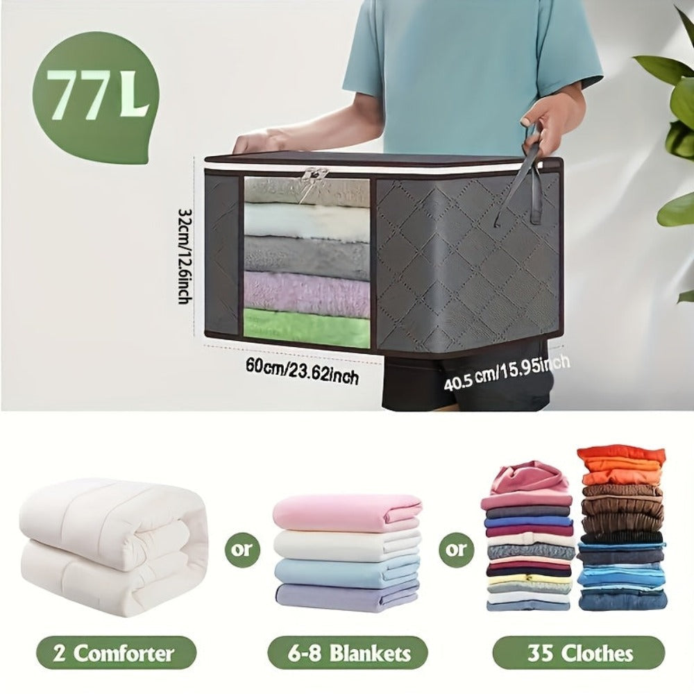 Juego de 6 bolsas de almacenamiento extragrandes, organizador plegable resistente para mantas, cojines y juguetes, fabricado con material de polipropileno grueso, con cremallera y cubierta, con asas reforzadas, que no requiere electricidad, almacenamiento