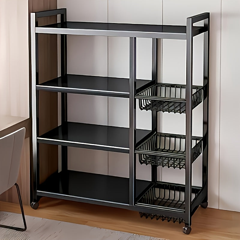 Estante de almacenamiento de metal dorado ajustable de 4 niveles con ruedas y 3 cestas - Estante organizador móvil para cocina, despensa, baño, armario - Diseño rodante para ahorrar espacio, regalo de inauguración y almacenamiento del hogar ()
