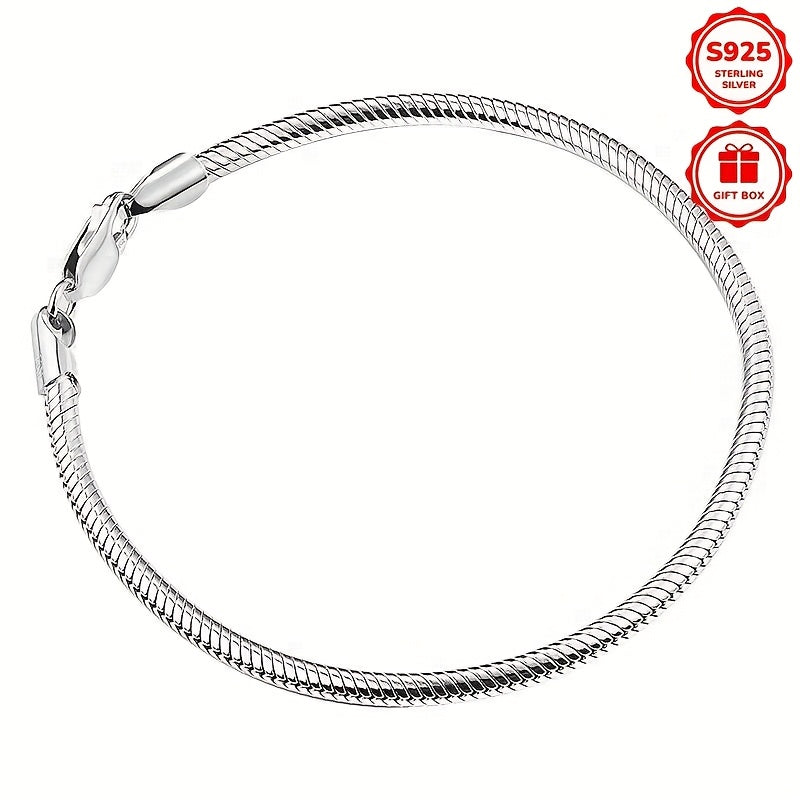 Pulsera de Cadena de Hueso de Serpiente Simple y Elegante en Plata 925, Estilo Chic y Versátil, Perfecta para Uso Diario, Regalos de San Valentín, Regalos de Vacaciones, Ideal para Cumpleaños y Vacaciones en la Playa