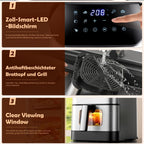Freidora de Aire XXL de 8L con Ventana de Visualización, Freidora sin Aceite, Temperatura Ajustable 80°C-200°C, 10 Perfiles con un Toque, Control Digital, Cesta Antiadherente, Freidora de Aire Estilo Ninja