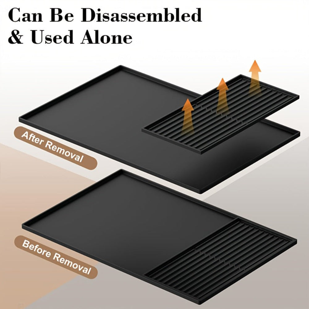 Alfombrilla de Café de Silicona 2 en 1 con Bordes Elevados y Diseño Antideslizante - Fácil de Limpiar, Duradera 59.94cm X 40.13cm para Máquinas de Café, Ideal para Uso en el Hogar y la Oficina, Accesorios para Barra de Café, Regalo Perfecto para Amantes d