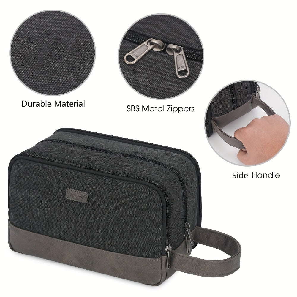 Neceser de Viaje de Lona con Asa Lateral para Hombre y Mujer, Organizador de Artículos de Aseo de Viaje, Bolsa de Afeitado con Bolsillo Separado para Artículos Secos y Húmedos para Viajes