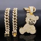 1pc Colgante de Oso Teddy Dominante y Fresco, Acompañado de Collar Cubano de Zirconia Cúbica Sintética de 50cm, Uso Diario Urbano, Joyería Hip-hop, Accesorios para Fiestas, Adecuado para Hombres y Mujeres en Uso Diario y como Regalo
