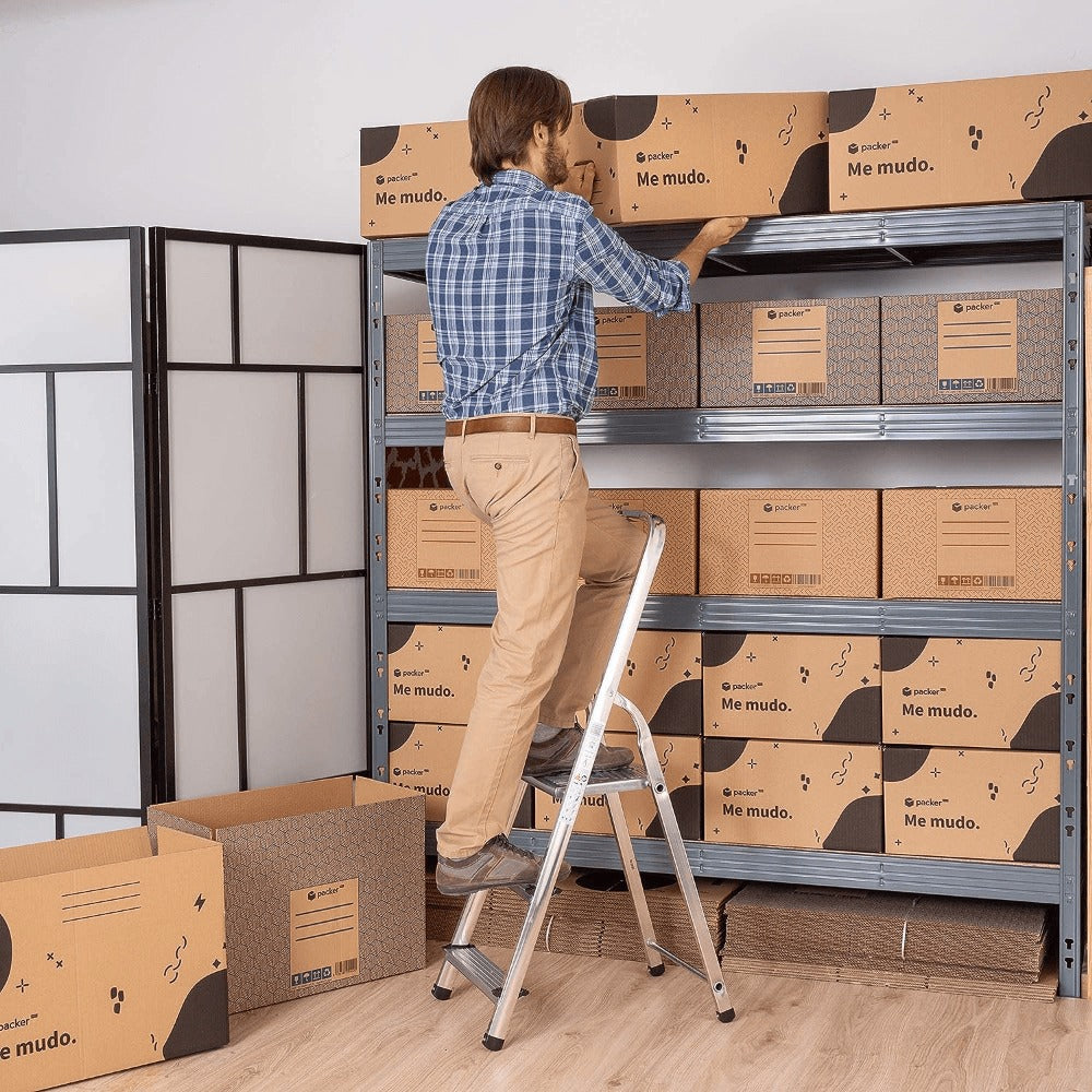 Caja Cartón para Mudanzas y Almacenaje Ultra Resistentes con Asas, Cartón Resistente de Máxima Durabilidad, Tamaño Ideal para Mudanzas y Almacenaje de Libros, Objetos y Ropa, Asas Laterales para Manejo Fácil y Seguro - packer PRO