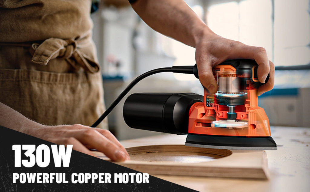 DOVAMAN Lijadora de Palma – 130W Lijadora de Detalles, Alcanza 12000 RPM, Incluye 12 Hojas de Lija, Recolección de Polvo Integrada, para Alisar Superficies de Madera y Metal
