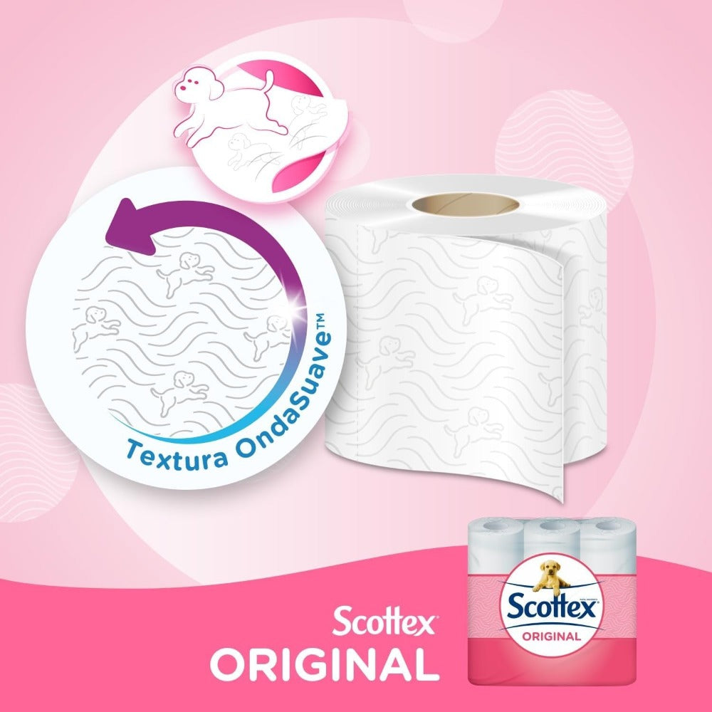 Scottex Papel Higiénico, Rollos De Dos Capas Que Proporcionan El Equilibrio Correcto De Suavidad Y Resistencia