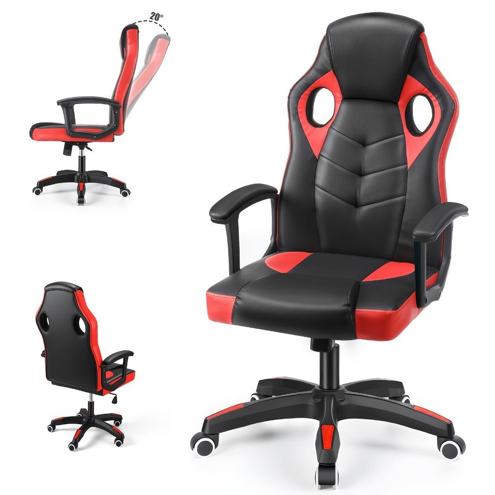 Silla de Oficina, Asiento Ergonómico de Respaldo Alto con Reposabrazos Acolchados y Transpirables, Base Duradera, Soporte Lumbar, Superficie de Cuero Sintético para Juegos, Hogar u Oficina, Silla Gamer