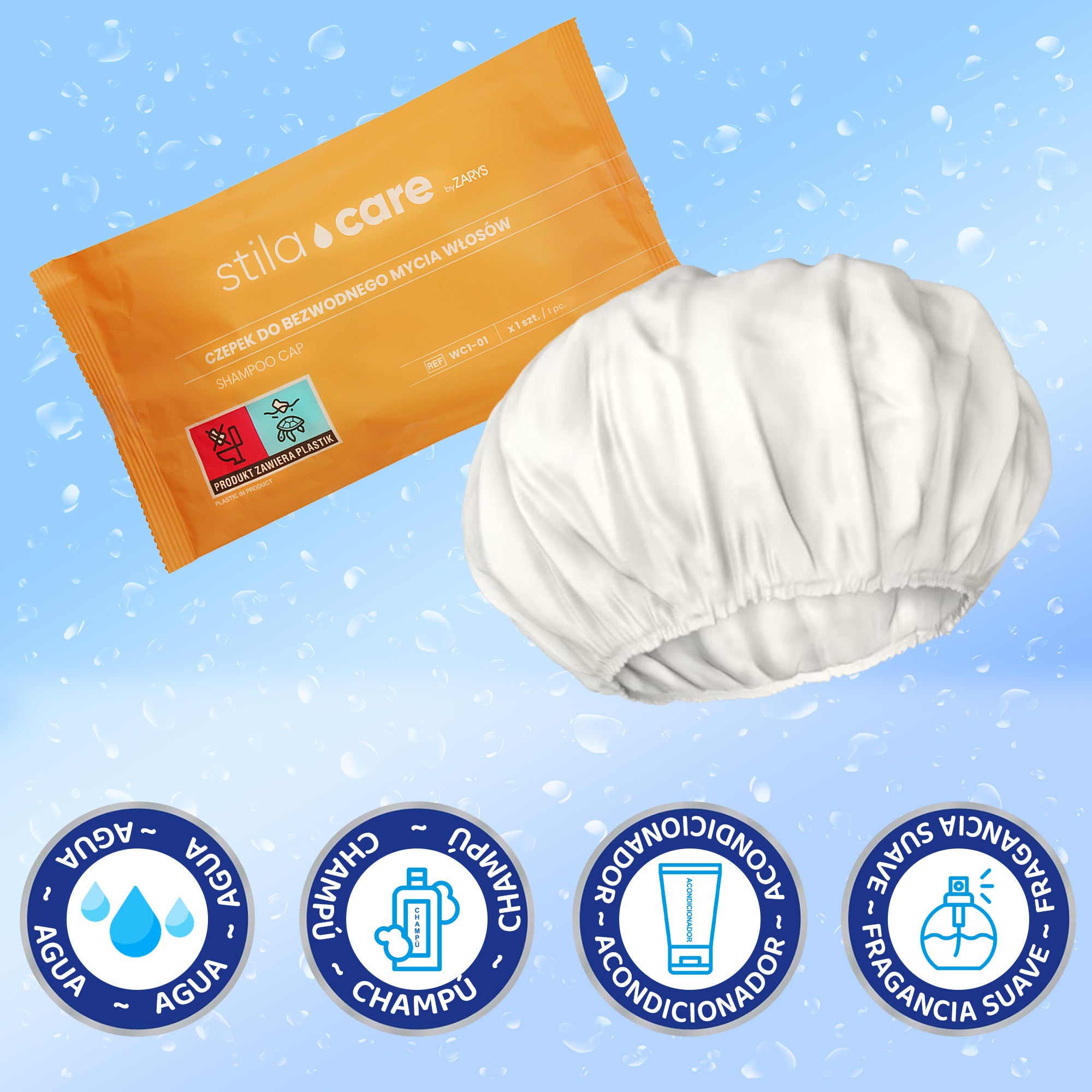 Gorro Lavacabezas sin agua corriente con Champú | Higiene Rápida | Ideal para Mayores, Encamados, Cirugías y Viajes | Lista para Usar | 6 Unidades