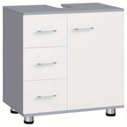 1pc Armario de Medicina, Tocador con 3 Cajones, Gabinete con 2 Compartimentos, Armario para Baño con Estante Ajustable, 60 x 60 x 30 cm, Blanco + Gris/Blanco/Blanco + Roble