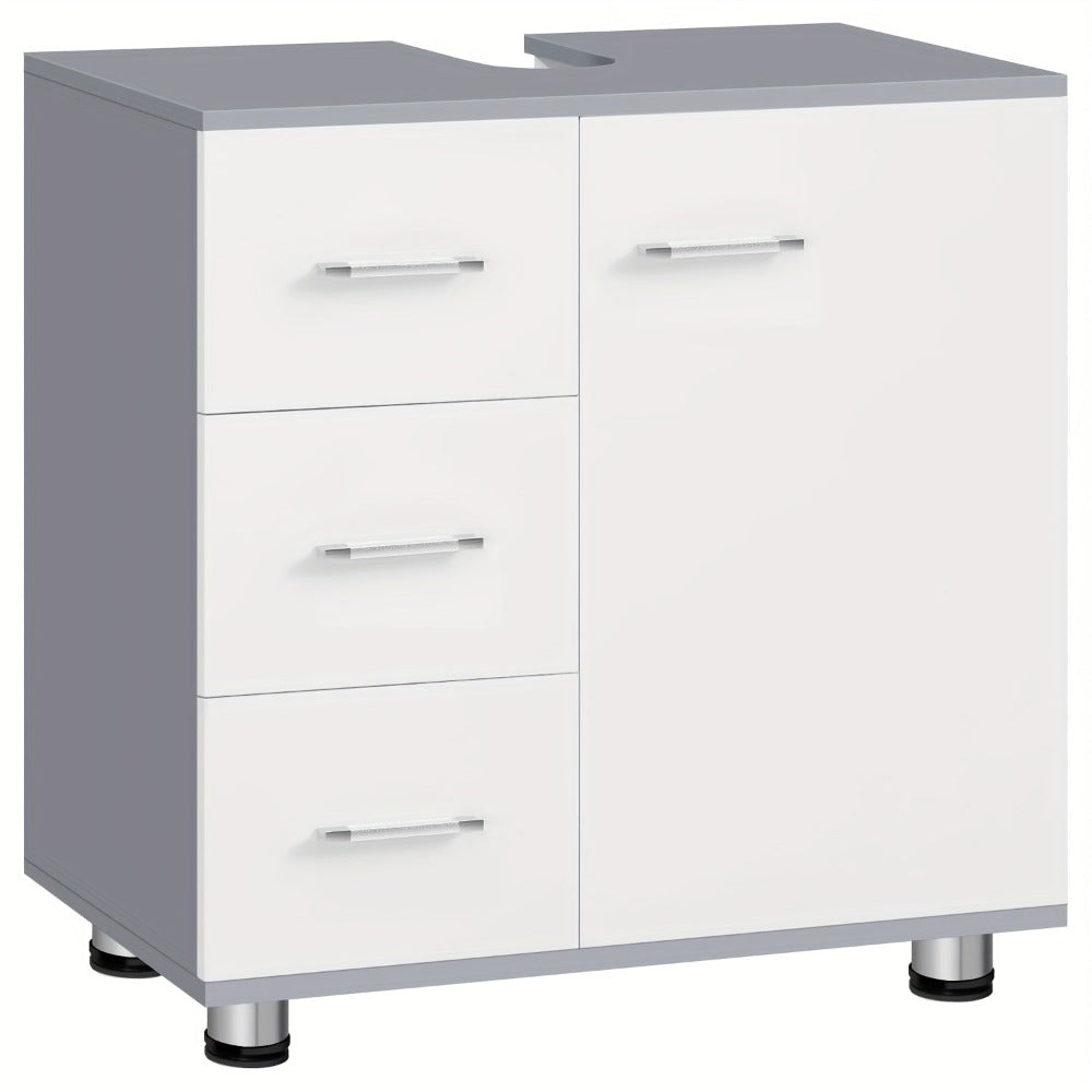 1pc Armario de Medicina, Tocador con 3 Cajones, Gabinete con 2 Compartimentos, Armario para Baño con Estante Ajustable, 60 x 60 x 30 cm, Blanco + Gris/Blanco/Blanco + Roble
