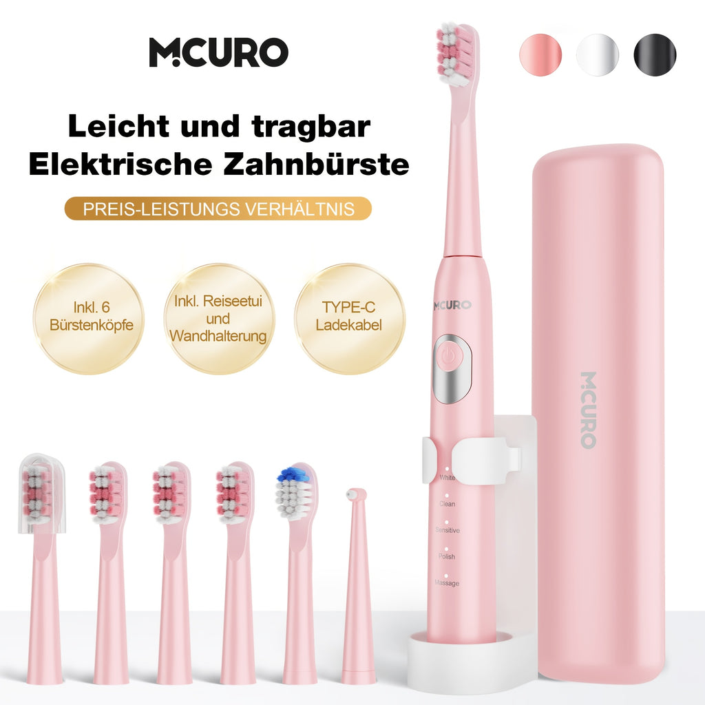 Cepillo de dientes sónico eléctrico para adultos con modos inteligentes y recargable por USB, tecnología de ondas de sonido apta para dientes y encías sensibles, cerdas suaves, 6 cabezales de cepillo, estuche de viaje y soporte de pared, apto para viajes,