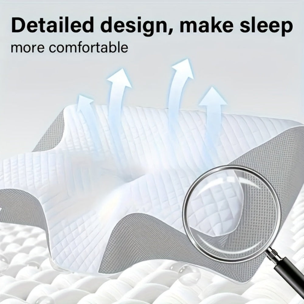 Almohada Ergonómica para Cuello para Personas que Duermen de Lado, Boca Arriba y Boca Abajo - Diseño Contorneado, Soporte Suave pero Firme, Negro con Relajación de Hombros Texturizada Blanca, Construcción Sólida, Soporte Cómodo para el Cuello | Reposacabe