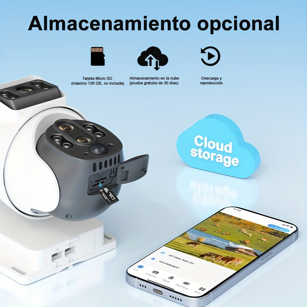 Cámara de Seguridad Exterior con Energía Solar, Tarjeta SIM y 4G LTE - Lente Dual HD 8MP, Zoom 10x, Detección de Movimiento/Humanos, Comunicación Bidireccional, Visión Nocturna a Color, para Vigilancia en el Hogar (No)