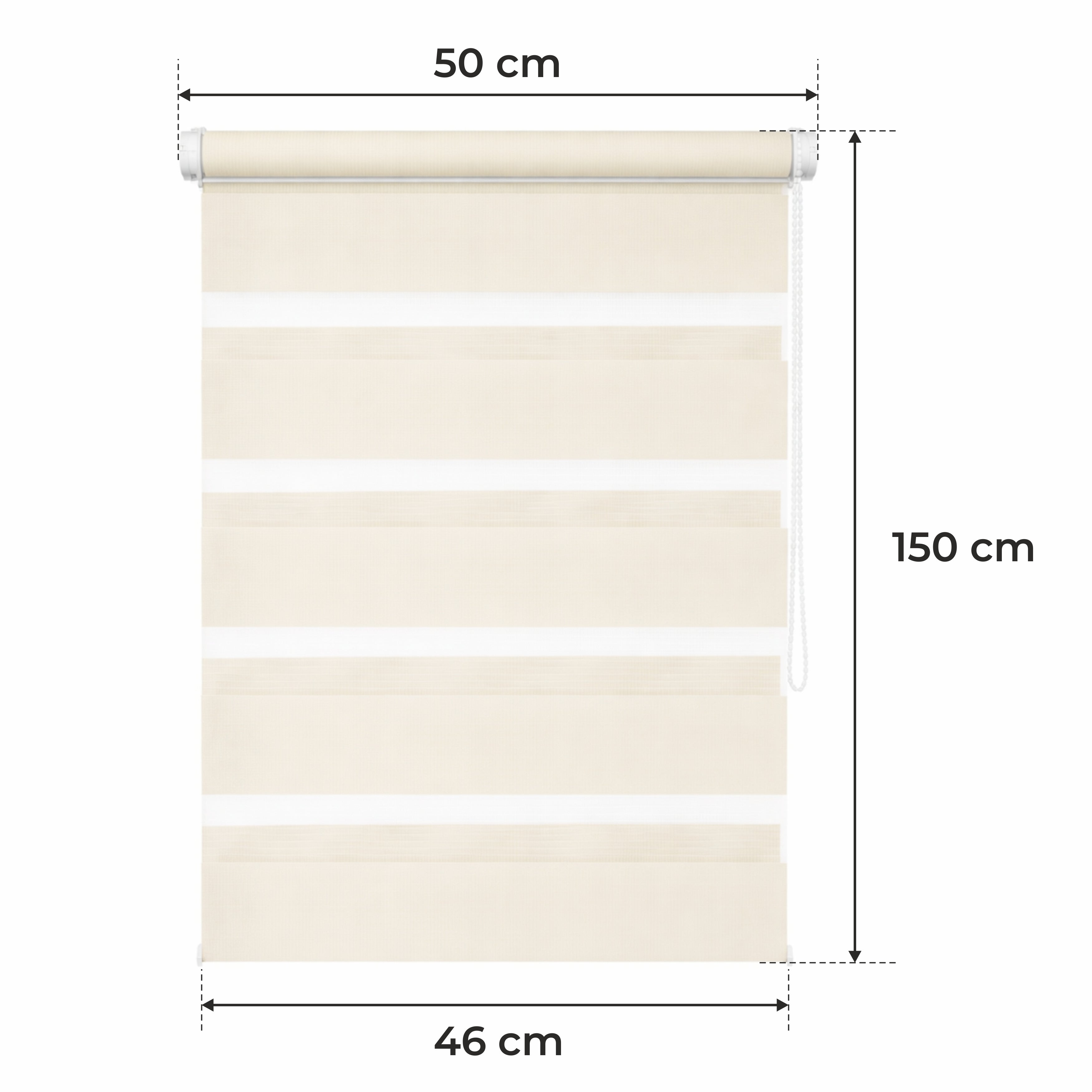 Cortina Opaca Día y Noche - BEIGE - 32 Tamaños - BOJANEK DÍA & NOCHE - No Invade la Ventana, Instalación Sin Taladrar, Regulación por Cadena, Soportes Ajustables para Diferentes Grosores de Ventana, Diseño Moderno, Protección Contra la Luz y la Privacidad