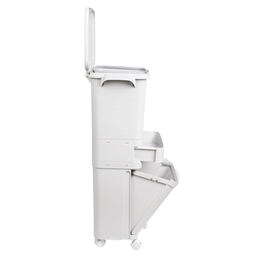 Papelera de reciclaje de clasificación selectiva con pedal. ruedas y asa de doble 38/42L