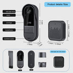 Cámara de Timbre WiFi Inalámbrica con Audio Bidireccional - Resolución HD, Timbre Visual WiFi con Cámara, Timbre Inteligente Inalámbrico Visual - Cámara de Timbre WiFi para Puerta, Visión Nocturna, Cambiador de Voz, Grabación de Fotos y Vídeos, Batería de