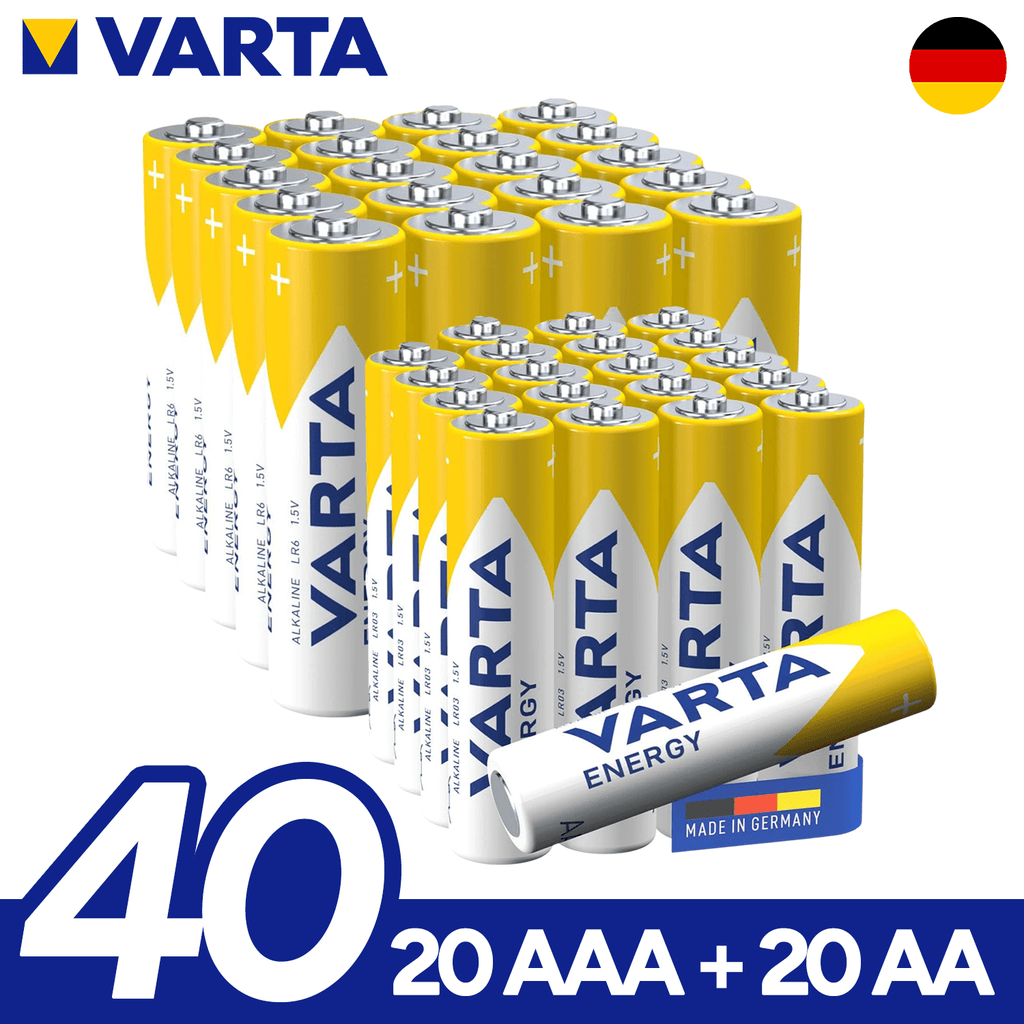 Pilas | VARTA Pilas AA y AAA Alcalinas de Alto Rendimiento, 20 Pilas AA + 20 Pilas AAA, VARTA Energy, Larga Duración, Energía Continua, Ideal