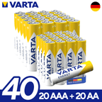 Pilas | VARTA Pilas AA y AAA Alcalinas de Alto Rendimiento, 20 Pilas AA + 20 Pilas AAA, VARTA Energy, Larga Duración, Energía Continua, Ideal