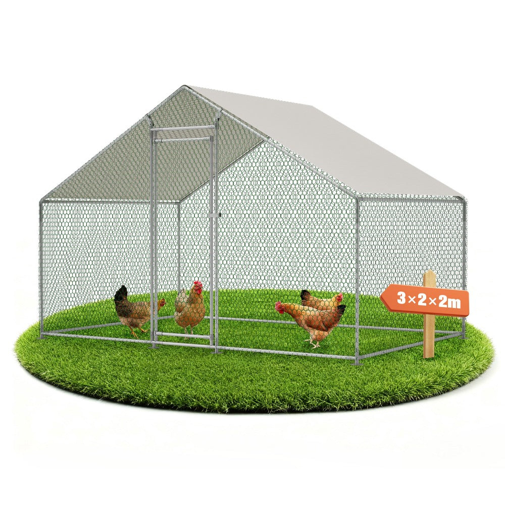 Gallinero 3x2m, Jaula Exterior para Gallinas de Rango Libre, Recinto con Cerradura de Seguridad, Malla Recubierta y Techo de PE, Adecuado para Gallinas, Patos, Conejos y Otros Animales Pequeños