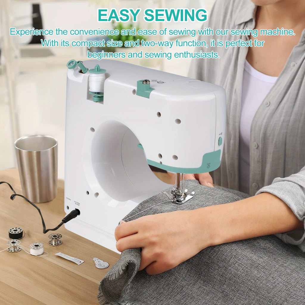 Mini Máquina de Coser con Pedal para Adultos, Máquina de Coser Multifuncional para el Hogar, 12 Puntos, Portátil, Eléctrica, para Principiantes y Aficionados al Costurero, Enchufe EU