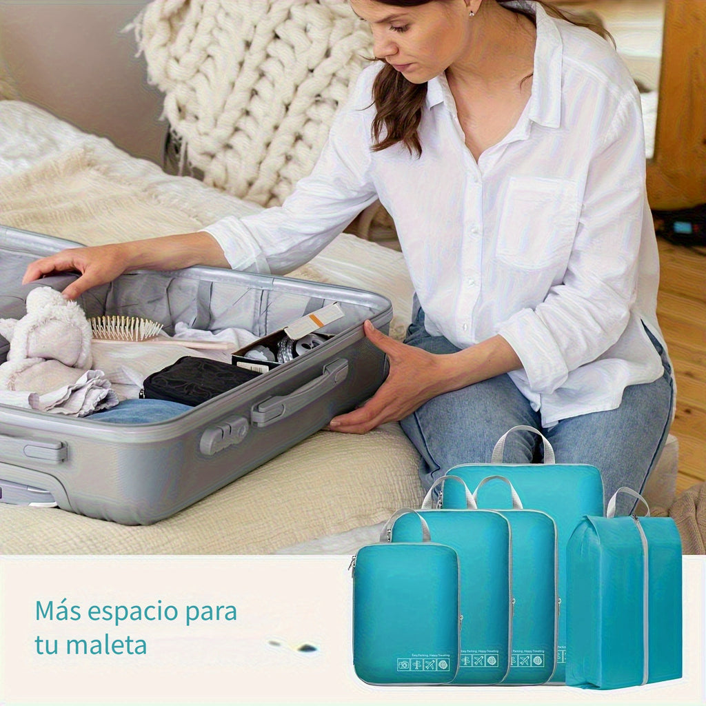 Juego de 5 bolsas de almacenamiento de viaje para protección de ropa - 2 pequeñas, 1 mediana y 2 grandes.