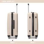 3 piezas de conjunto de maleta de cabina Beige ABS carcasa dura Carry On Trolley Case equipaje de mano ligero con 4 ruedas y cerradura de combinación