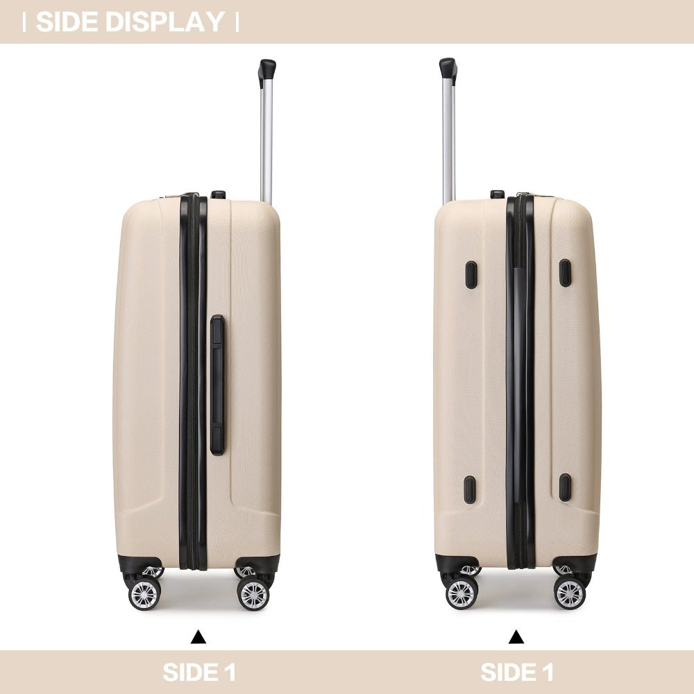 3 piezas de conjunto de maleta de cabina Beige ABS carcasa dura Carry On Trolley Case equipaje de mano ligero con 4 ruedas y cerradura de combinación