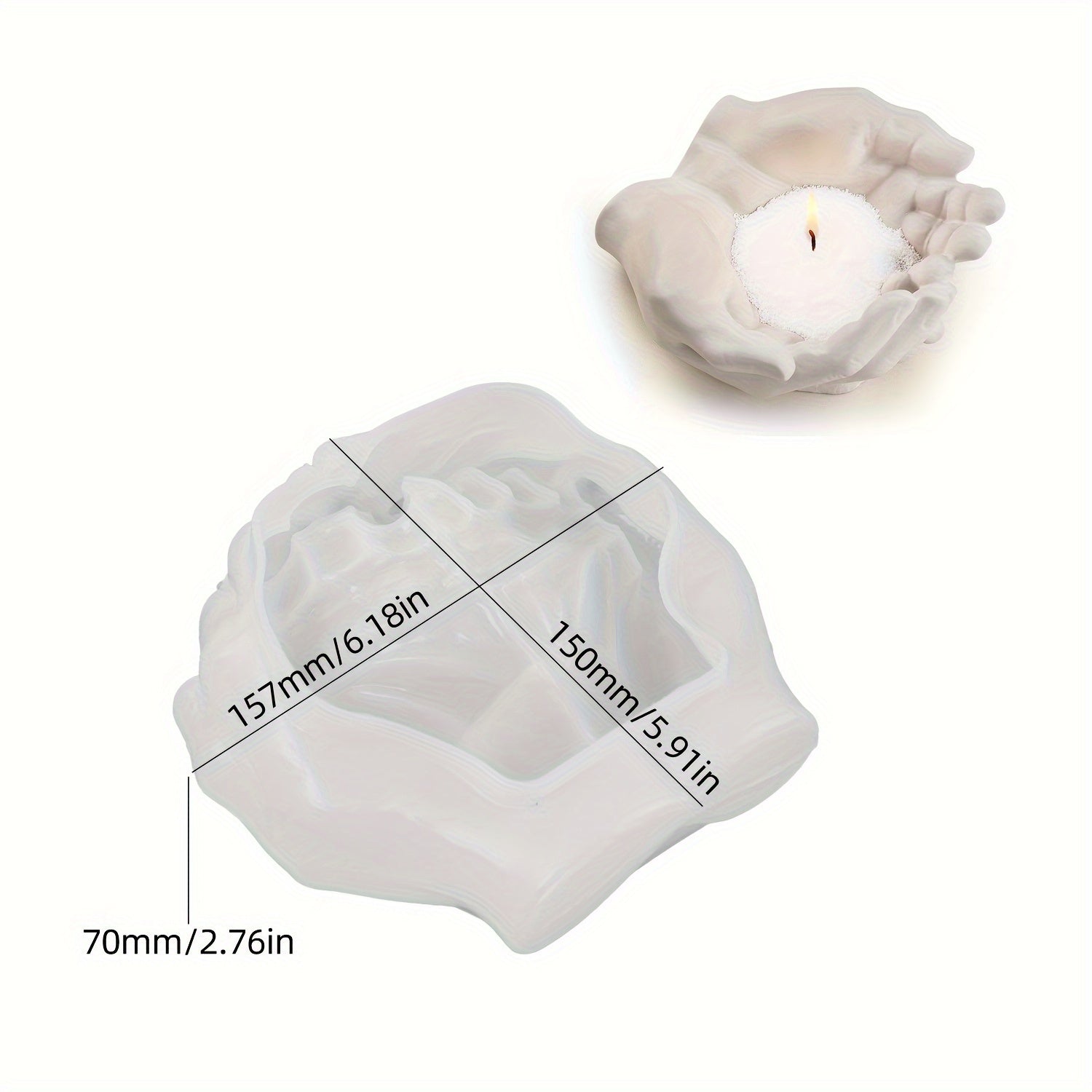 Molde de silicona para crear un candelabro con forma de mano, ideal para proyectos con yeso y cemento
