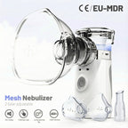Nebulizador de malla portátil para uso doméstico, nebulizador de mano ultrasilencioso, dispositivo de terapia de aerosol de niebla fina, doble fuente de alimentación (batería y USB, baterías no incluidas), vaso para medicamentos de 8 cc, 2 mascarillas (gr