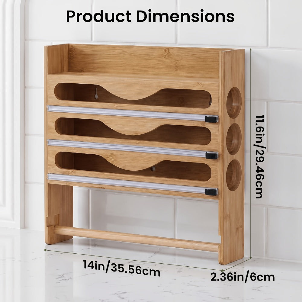 Dispensador de Papel Aluminio con Cortador, Reutilizable, Ahorra Espacio, Ideal para Almacenamiento en Cocina, Adecuado para Bolsas de Plástico, Film Transparente y Papel Aluminio, Montaje en Pared