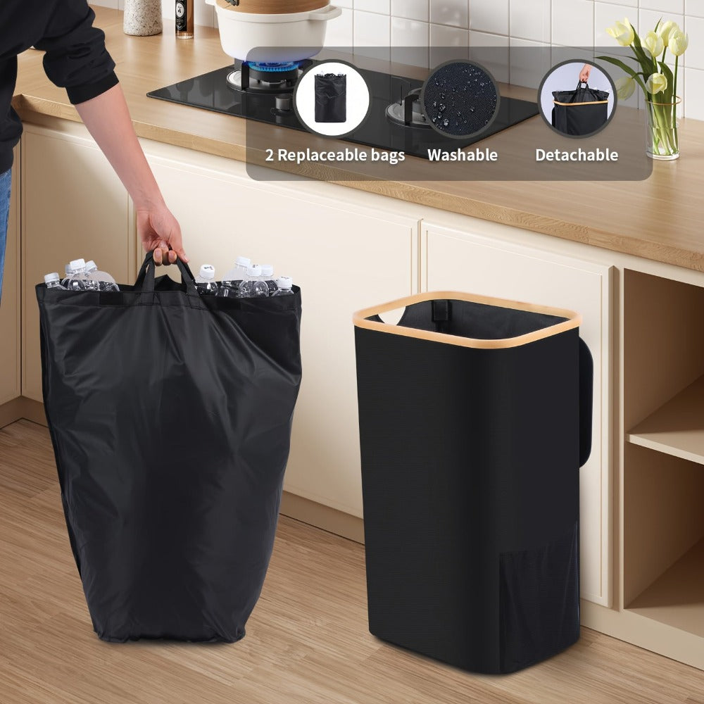Cubo de Reciclaje Plegable de 100L y 70L, Material de Nylon 900D, con Bolsa Extraíble - Organizador de Basura de Tela Oxford Negra de Gran Capacidad, para Reciclaje de Vidrio, Plástico, Metal y Botellas Vacías, Almacenamiento para Cocina y Lavandería