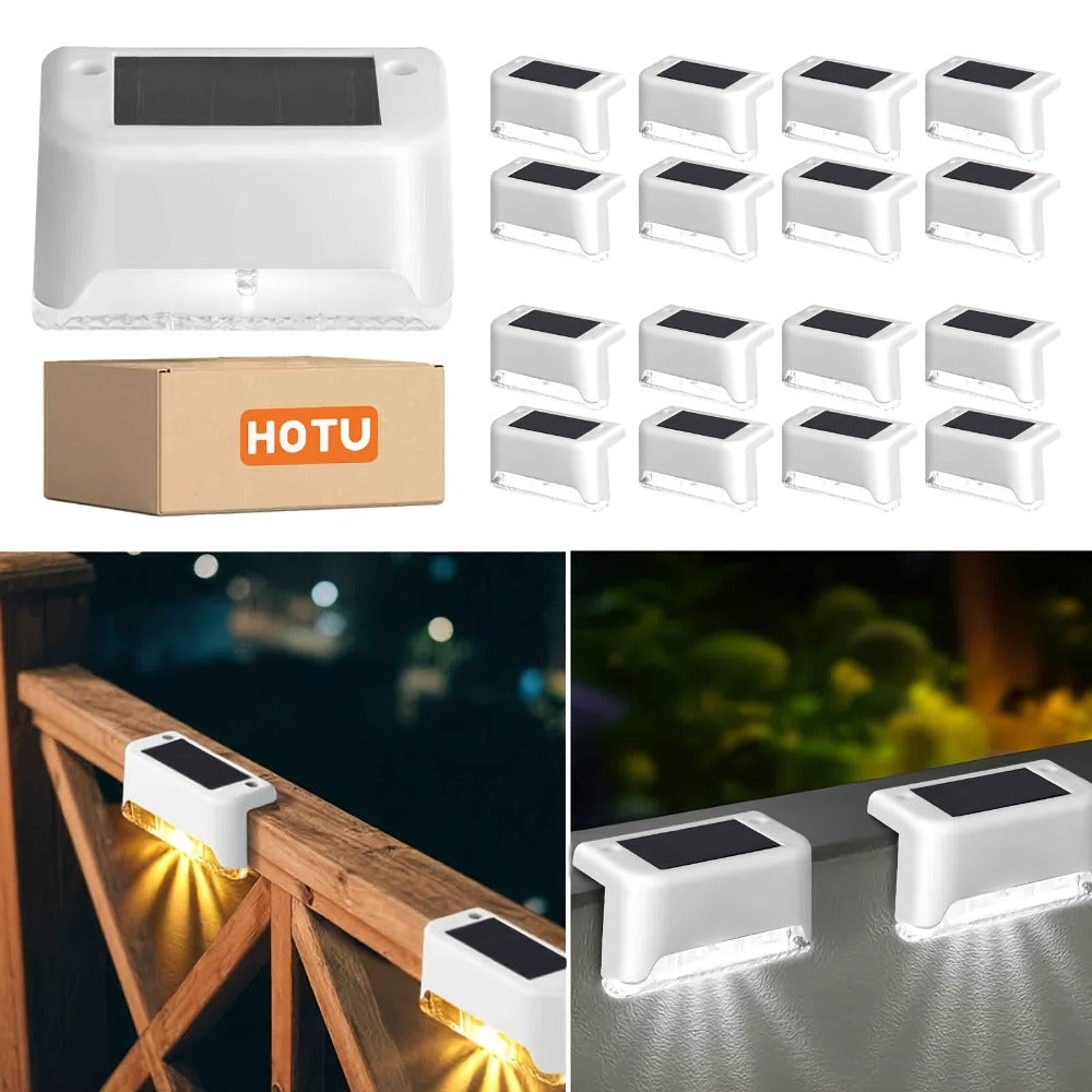 Luz solar exterior | HOTU Kit de 16 Luces Solares para Vallas Exteriores, Iluminación LED IPX4 para Jardín, Lámpara Solar para Escaleras