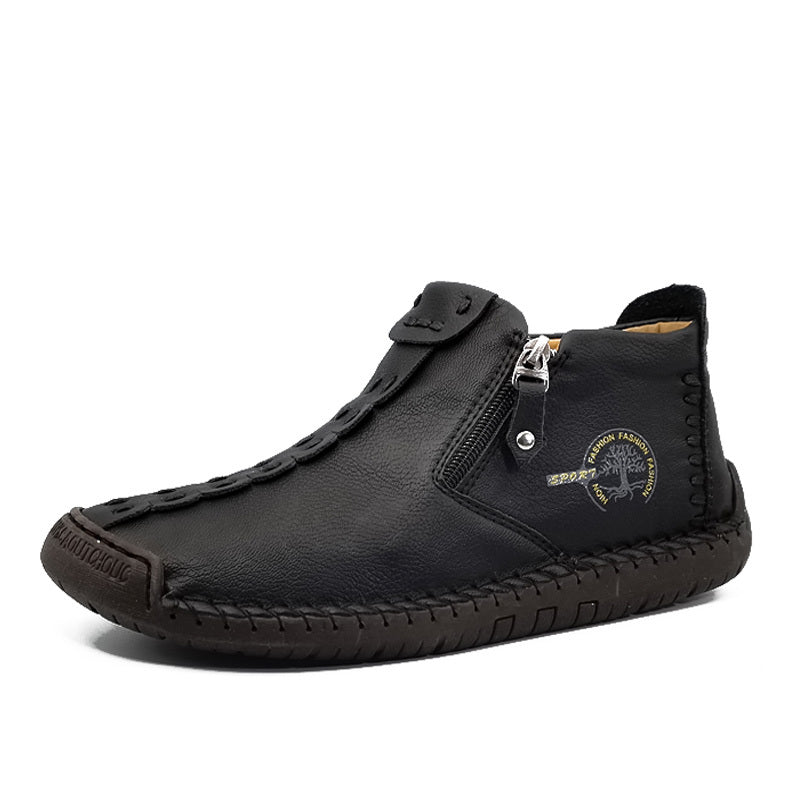 Botas de hombre con cremallera de costura, estilo vintage, suela de goma, zapatos de exterior tipo mocasín