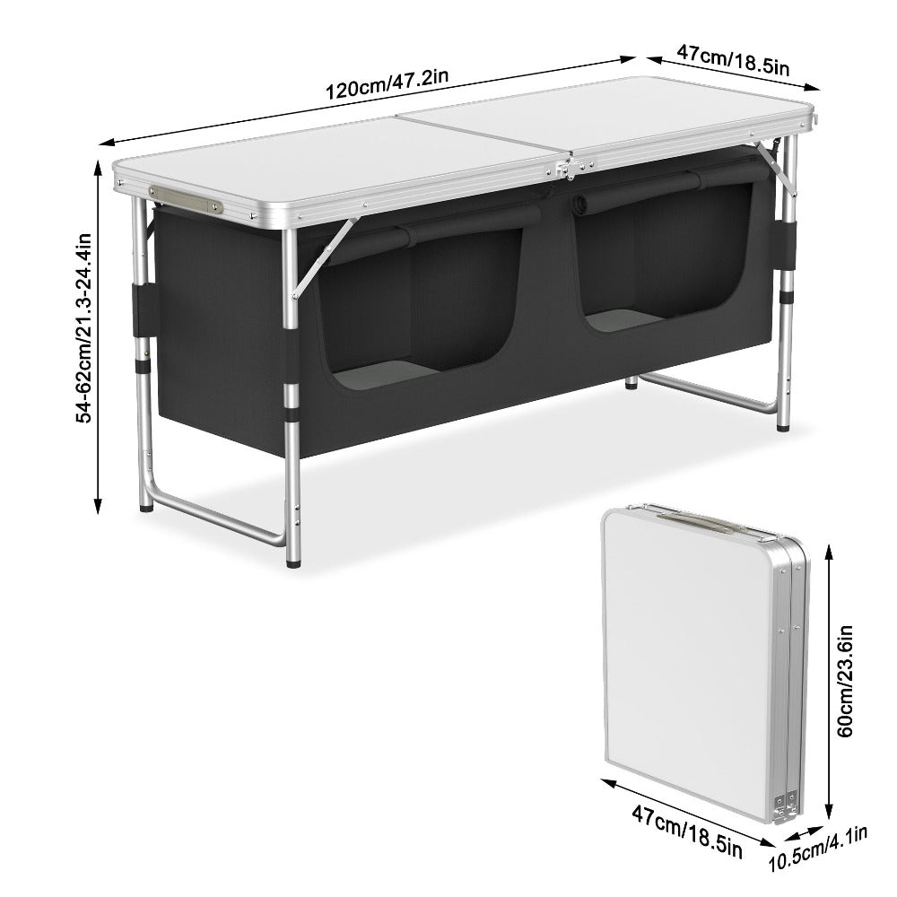 Set de Cocina Portátil para Camping con Gabinete Plegable, Completo con Bolsa de Transporte y Estructura de Metal, Ideal para Picnics, Salidas a la Playa, Viajes y Barbacoas, Mide 120X47X62Cm