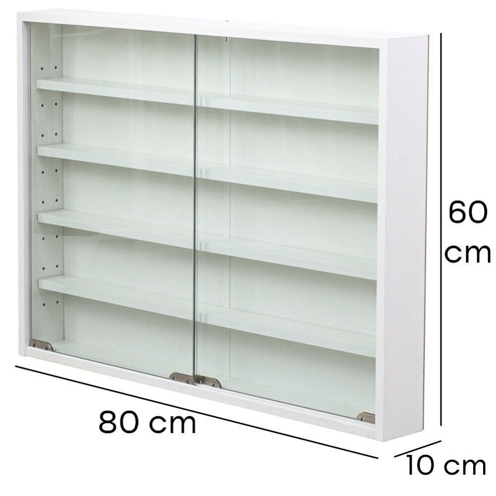 Vitrina para Colecciones y Miniaturas, Estuche de Exhibición de Diseño Moderno con Líneas Cuadradas, Panel Trasero de Madera Blanca, 80 X 10 X 60 Cm