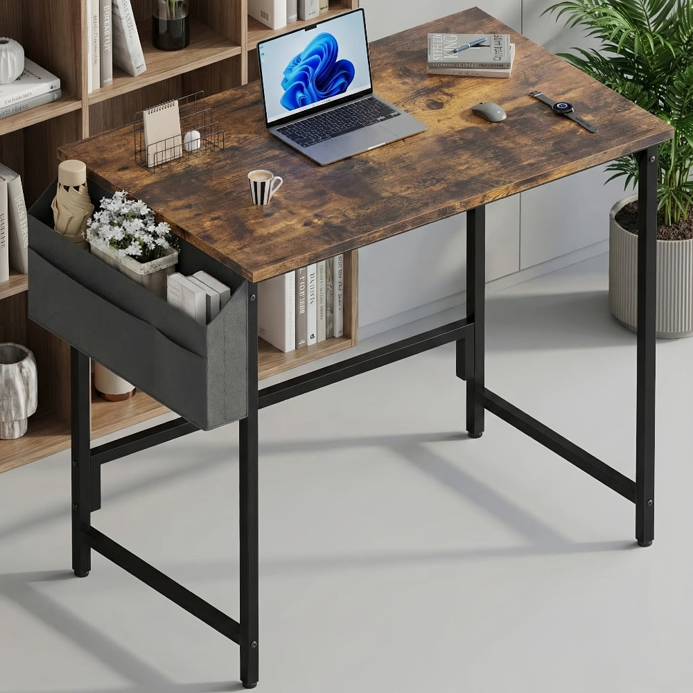 Escritorio, Escritorio para Computadora, Mesa Pequeña, 100 X 48 X 72 Cm/40X19X28In, Mesa de Oficina con Bolsa de Almacenamiento, Mesa para PC para Oficina, Estudio, Dormitorio, Estructura de Metal, Moderno y Fácil