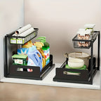 Organizador de Doble Capa para Debajo del Fregadero - Estante de Almacenamiento Extraíble de Plástico Resistente, Diseño Impermeable y Antioxidante que Ahorra Espacio, Adecuado para Cocina, Baño, Despensa, Lavandería - Fácil de Instalar